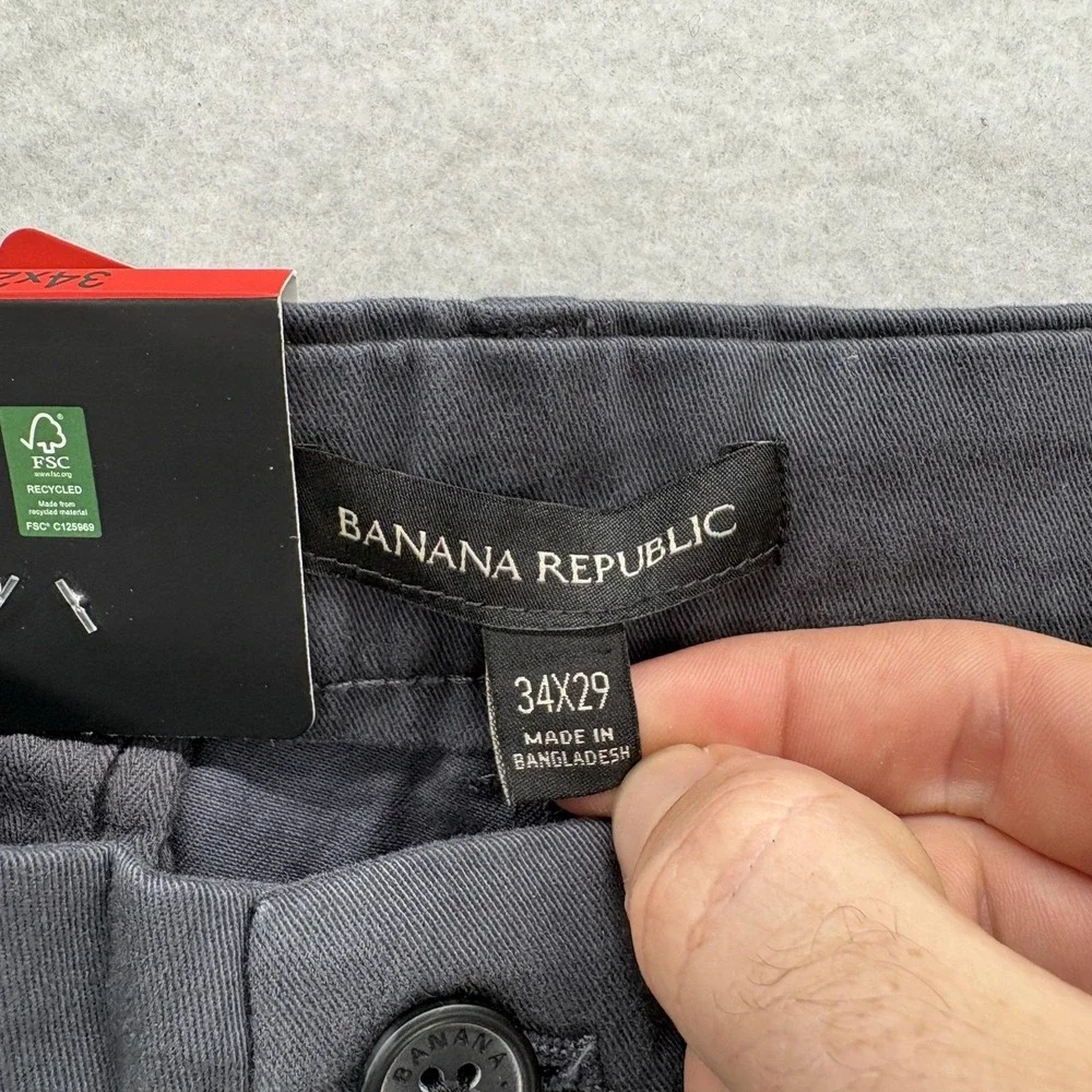 Banana Republic Chino Pants Mens 34x29 Gray Regular Fit Stretch Casual Preppy